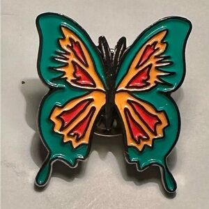Colorful Butterfly Enamel Pin - Teal, Yellow & Red- 3/4” x 1”